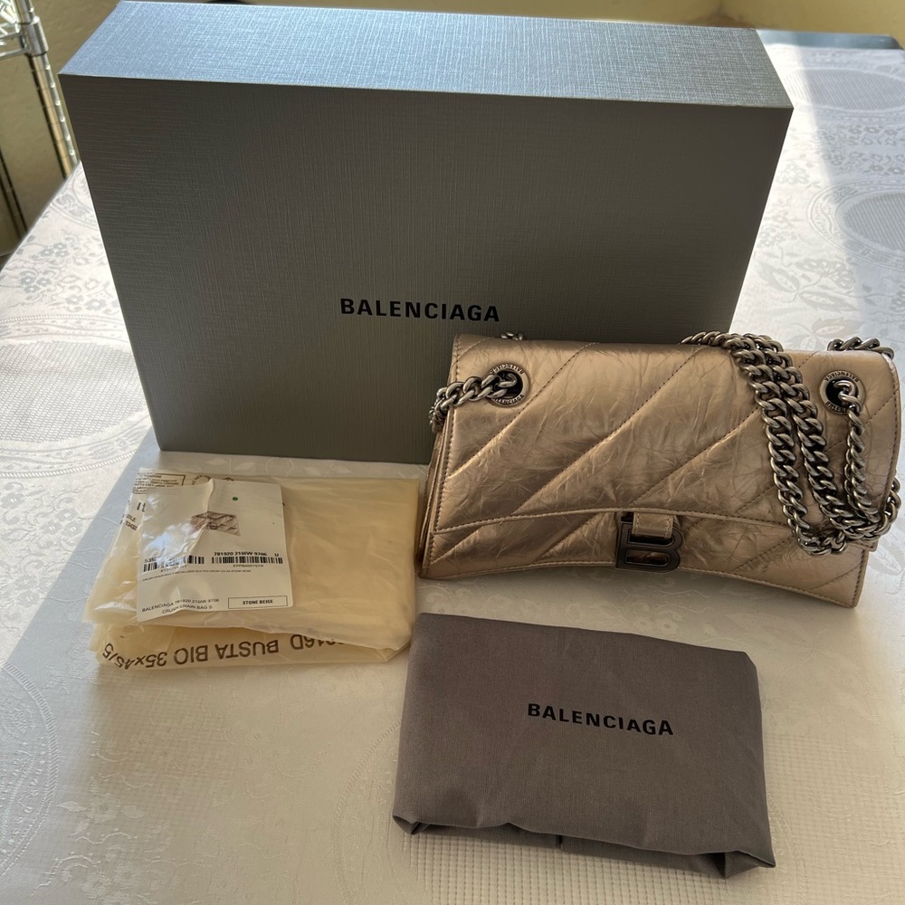 Balenciaga lamb skin Crush Small Chain Bag Metallized Quilted NWB Made In Italy - Picture 13 of 16